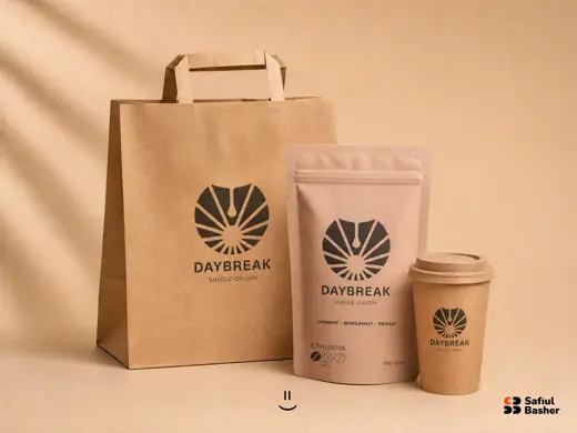 Daybreak — brand takeaway packaging mockup