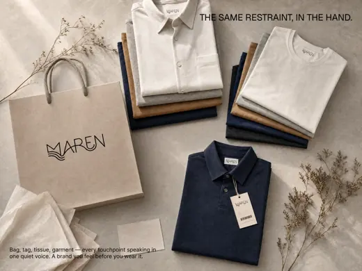 Maren — folded garments and packaging flat lay